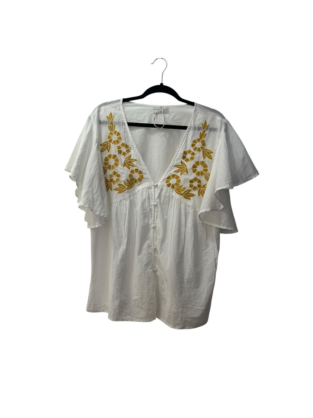 NWOT Arkitect White Embroidered Flutter Sleeve V-Neck Cotton Top XL